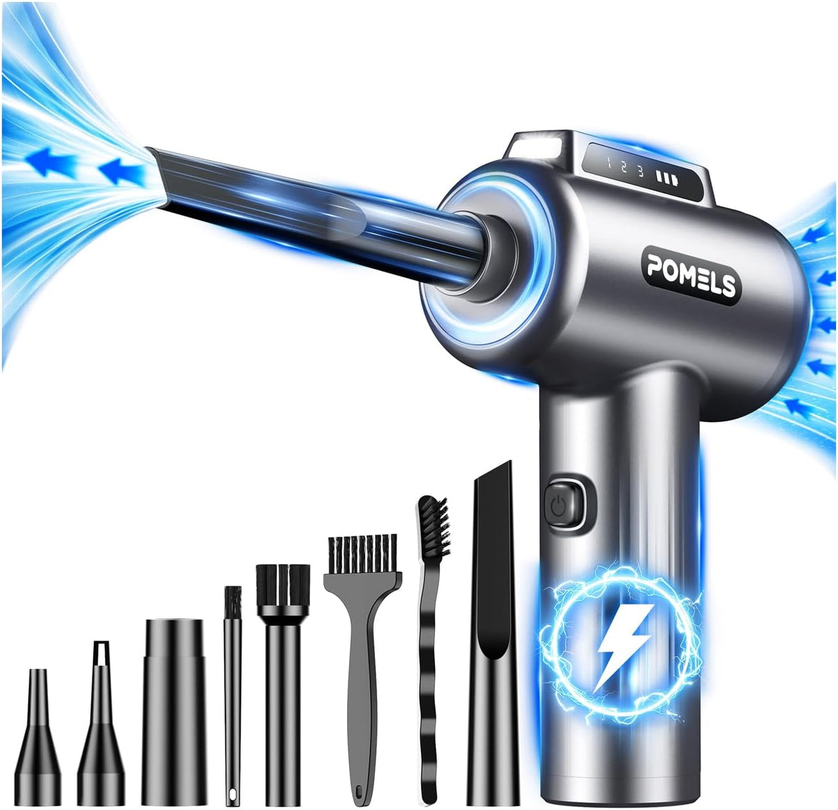 Compressed Air Duster, 110000RPM Ultra-Powerful Electric Air Duster with LED Light, 3-Speed Adjustable, Rechargeable Cordless Mini Blower for Computer