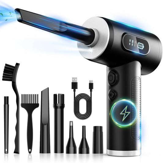 Compressed Air Duster-3 Gear Adjustable 100000RPM Electric Air Duster with LED Light, Rechargeable Cordless Air Blower (Black)