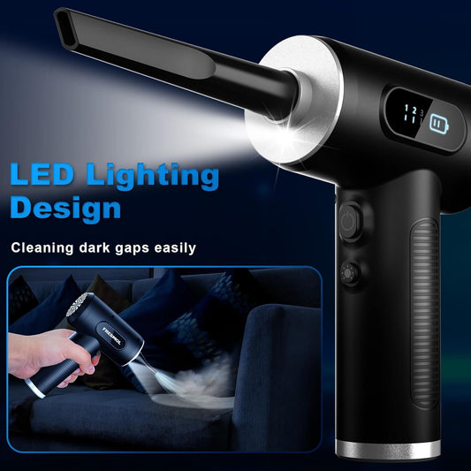 Compressed Air Duster-3 Gear Adjustable 100000RPM Electric Air Duster with LED Light, Rechargeable Cordless Air Blower (Black)