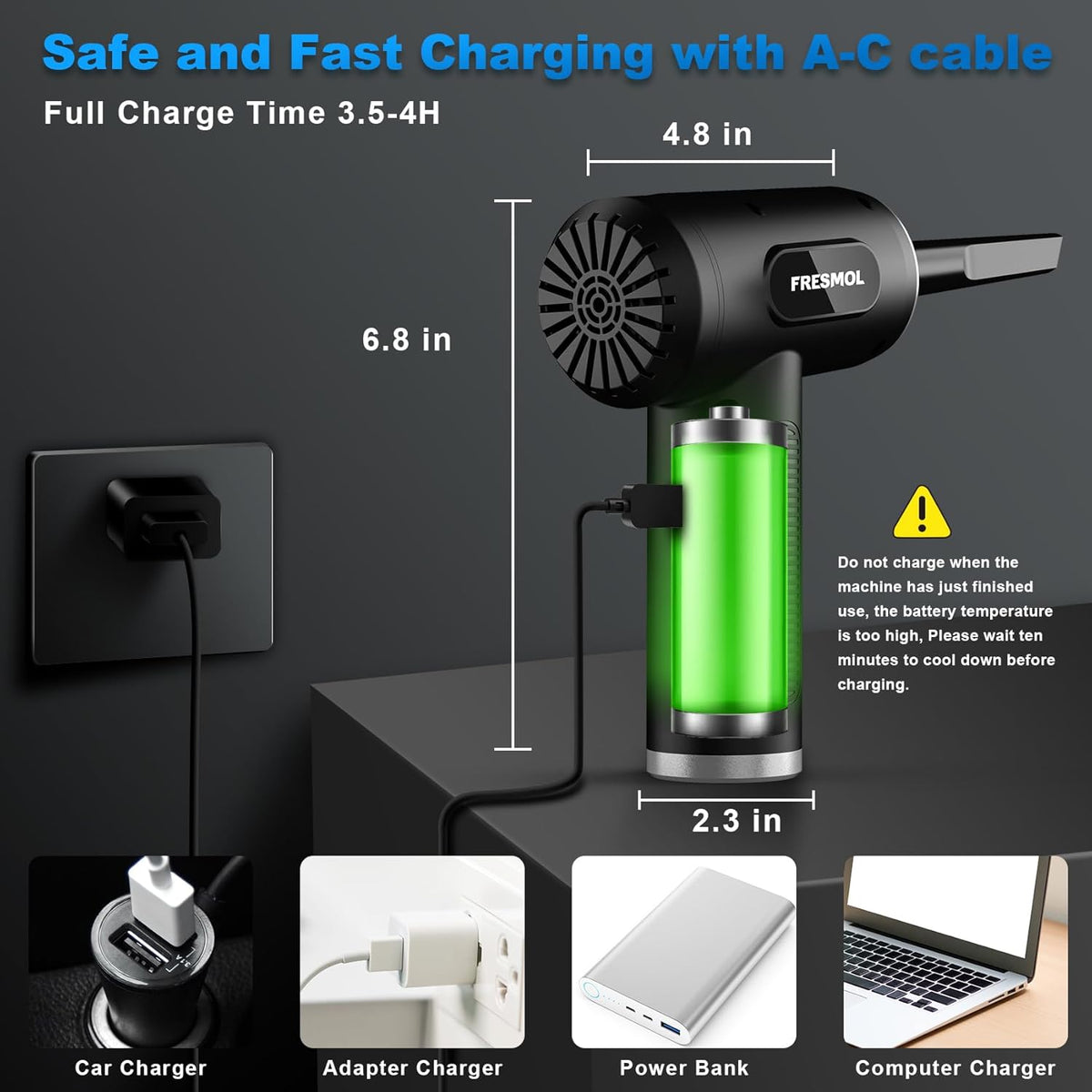 Compressed Air Duster-3 Gear Adjustable 100000RPM Electric Air Duster with LED Light, Rechargeable Cordless Air Blower (Black)