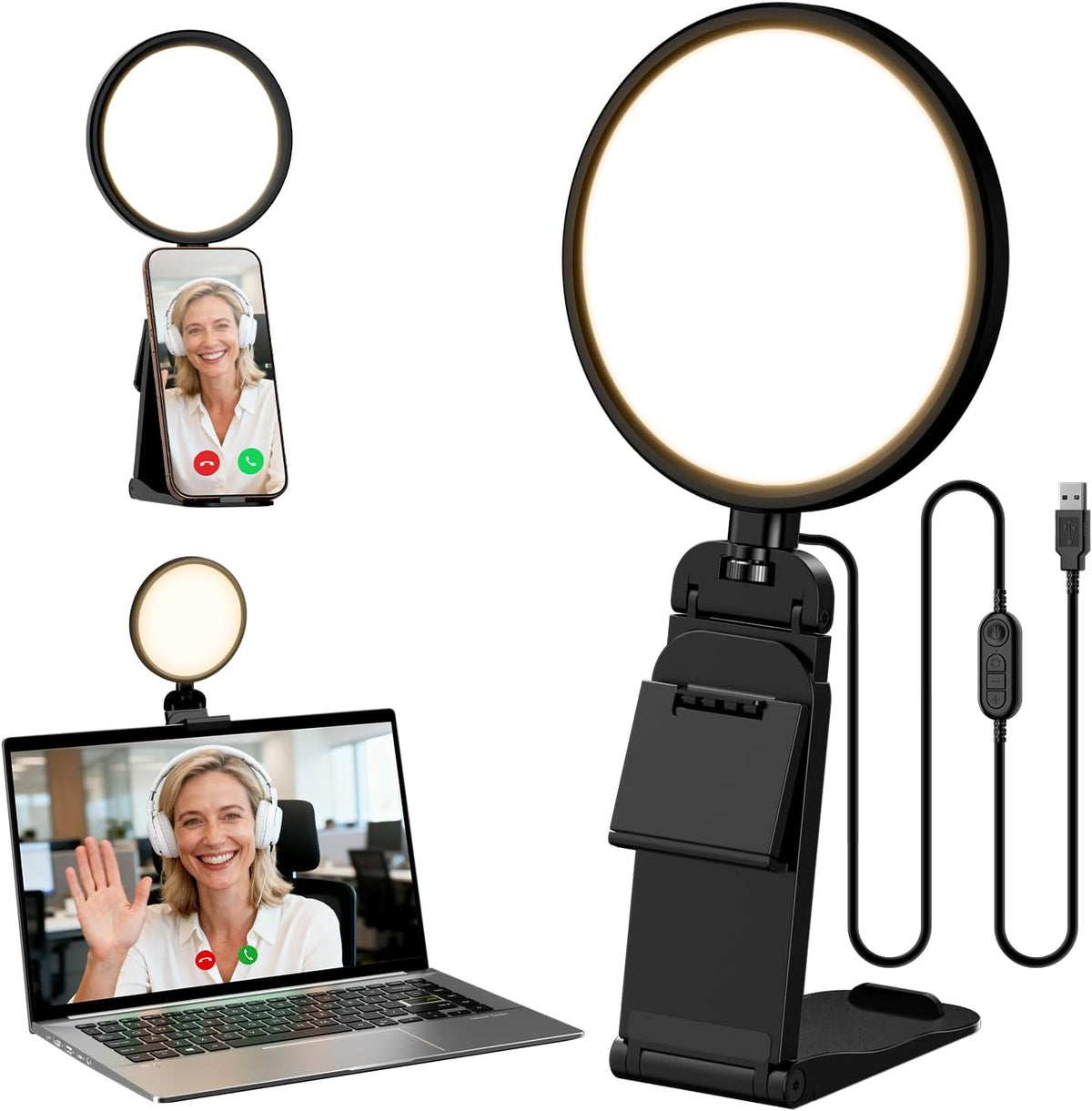 Computer Zoom Lighting for Video Conference, 5" Eye-Caring Ring Light with 50 Modes CRI>97.8, 3000K-6500K for Video Recording/Streaming/Selfie