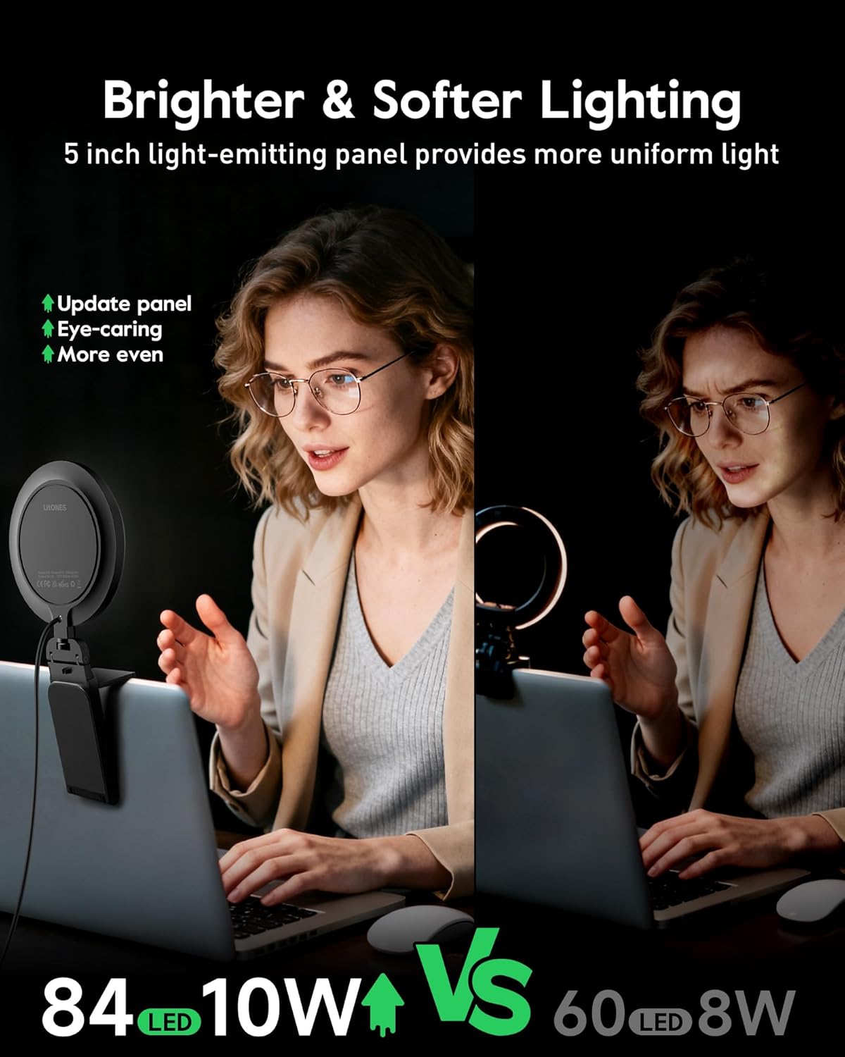 Computer Zoom Lighting for Video Conference, 5" Eye-Caring Ring Light with 50 Modes CRI>97.8, 3000K-6500K for Video Recording/Streaming/Selfie