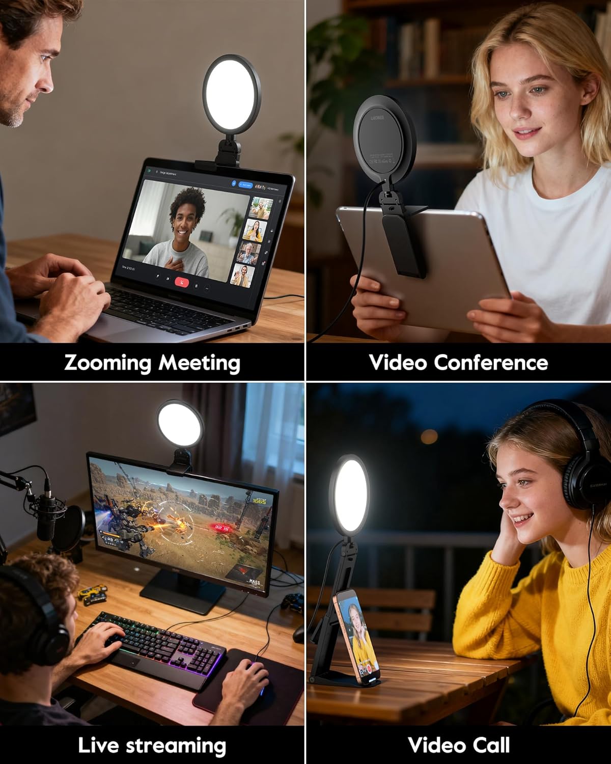 Computer Zoom Lighting for Video Conference, 5" Eye-Caring Ring Light with 50 Modes CRI>97.8, 3000K-6500K for Video Recording/Streaming/Selfie