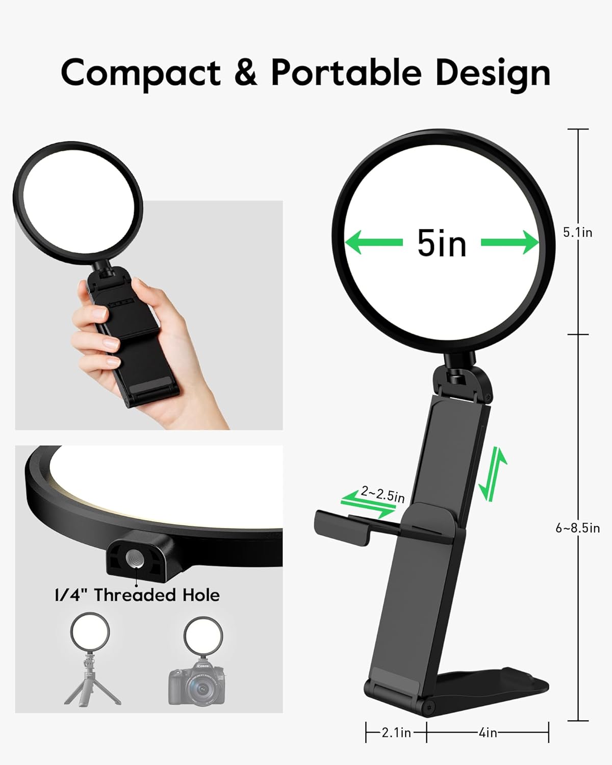 Computer Zoom Lighting for Video Conference, 5" Eye-Caring Ring Light with 50 Modes CRI>97.8, 3000K-6500K for Video Recording/Streaming/Selfie
