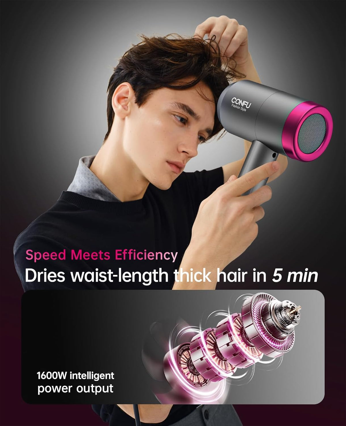 CONFU Ionic Blow Dryer 1600W, Portable Lightweight Fast Drying Negative Ion Hairdryer Blowdryer, 3 Heat Settings & Infinity Speed