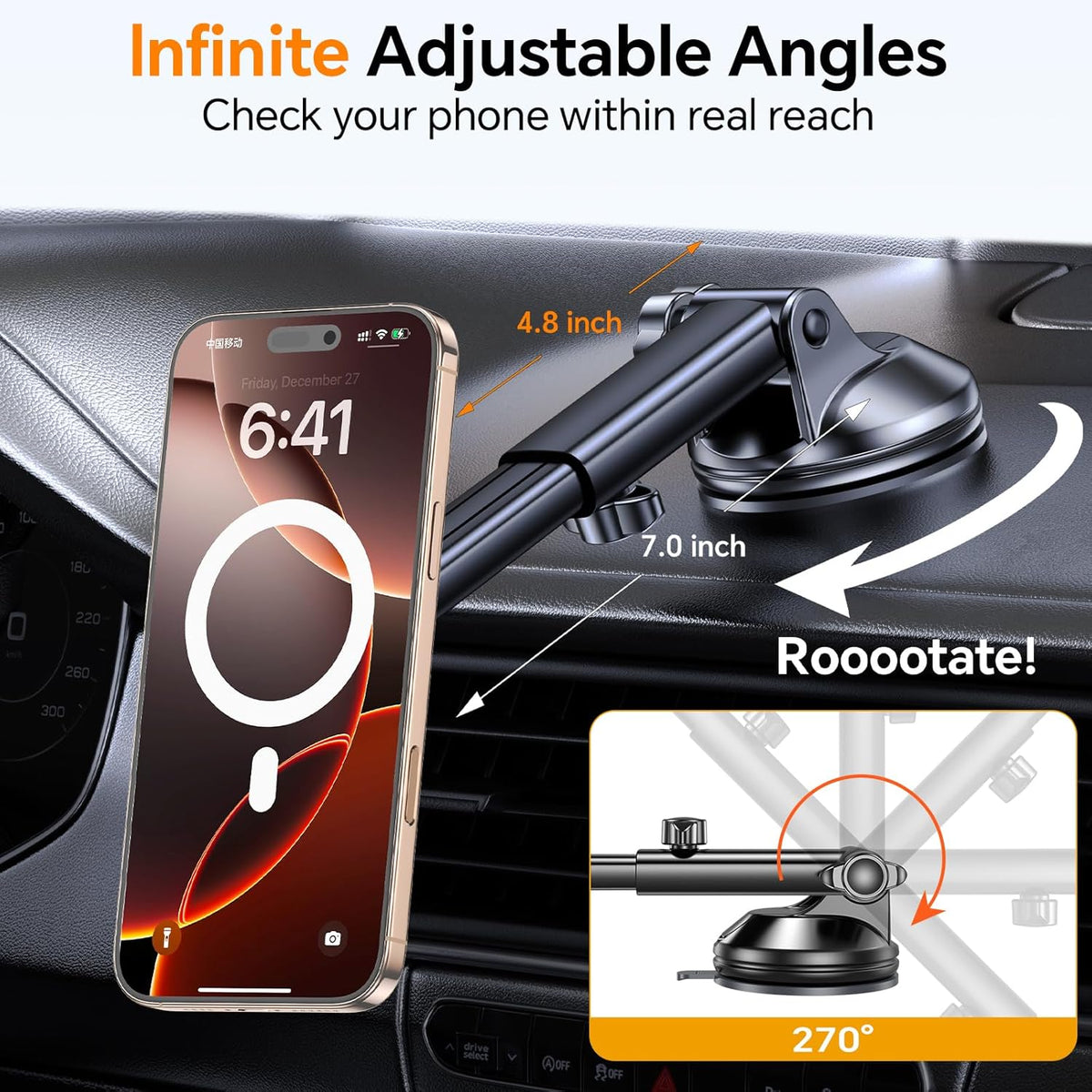 Coolpow for MagSafe Car Mount, Windshield+Vent+Dash, Magnetic Phone Holder for Car Phone Holder Mount Cell Phone Holders