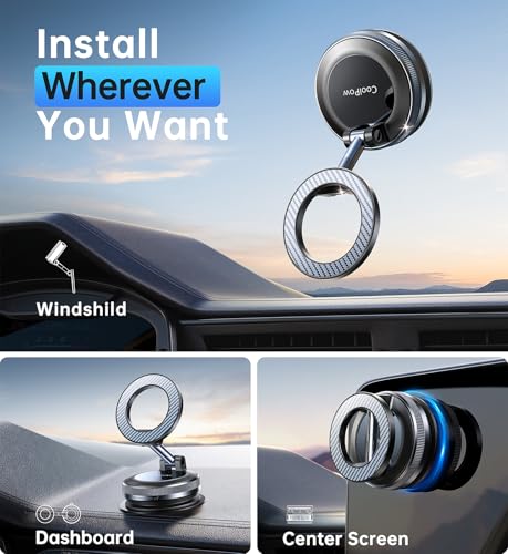 Coolpow, Vacuum Magnetic Phone Holder for Car Phone Holder Mount, Movable Vacuum Suction, Magsafe Car Mount Cell Phone Car Mount Car