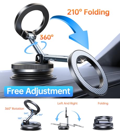 Coolpow, Vacuum Magnetic Phone Holder for Car Phone Holder Mount, Movable Vacuum Suction, Magsafe Car Mount Cell Phone Car Mount Car