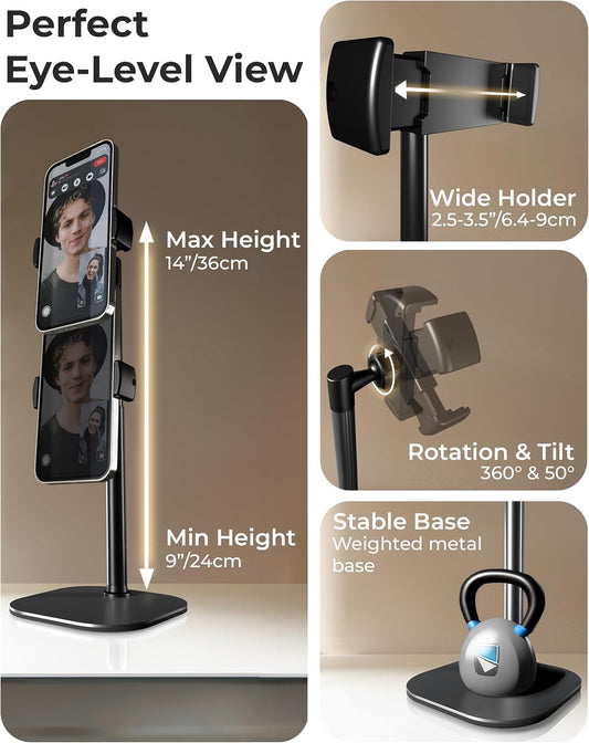 COOPER ChatStand, Adjustable Cell Phone Stand for Desk, Phone Stand for Recording, iPhone Holder for Filming, Small Tripod for iPhone (Night Black)