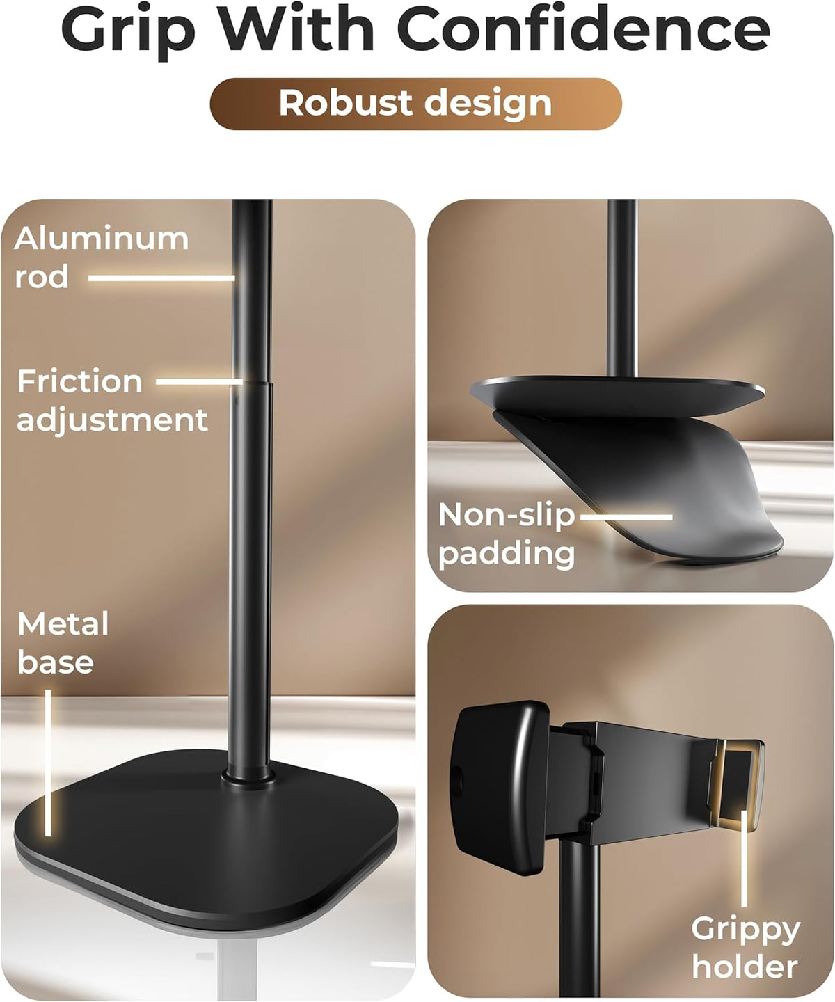 COOPER ChatStand, Adjustable Cell Phone Stand for Desk, Phone Stand for Recording, iPhone Holder for Filming, Small Tripod for iPhone (Night Black)