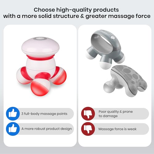 cotsoco Handheld Mini Vibrating Body Massager with LED Light for Neck, Back, Legs and Arms, Battery Operated