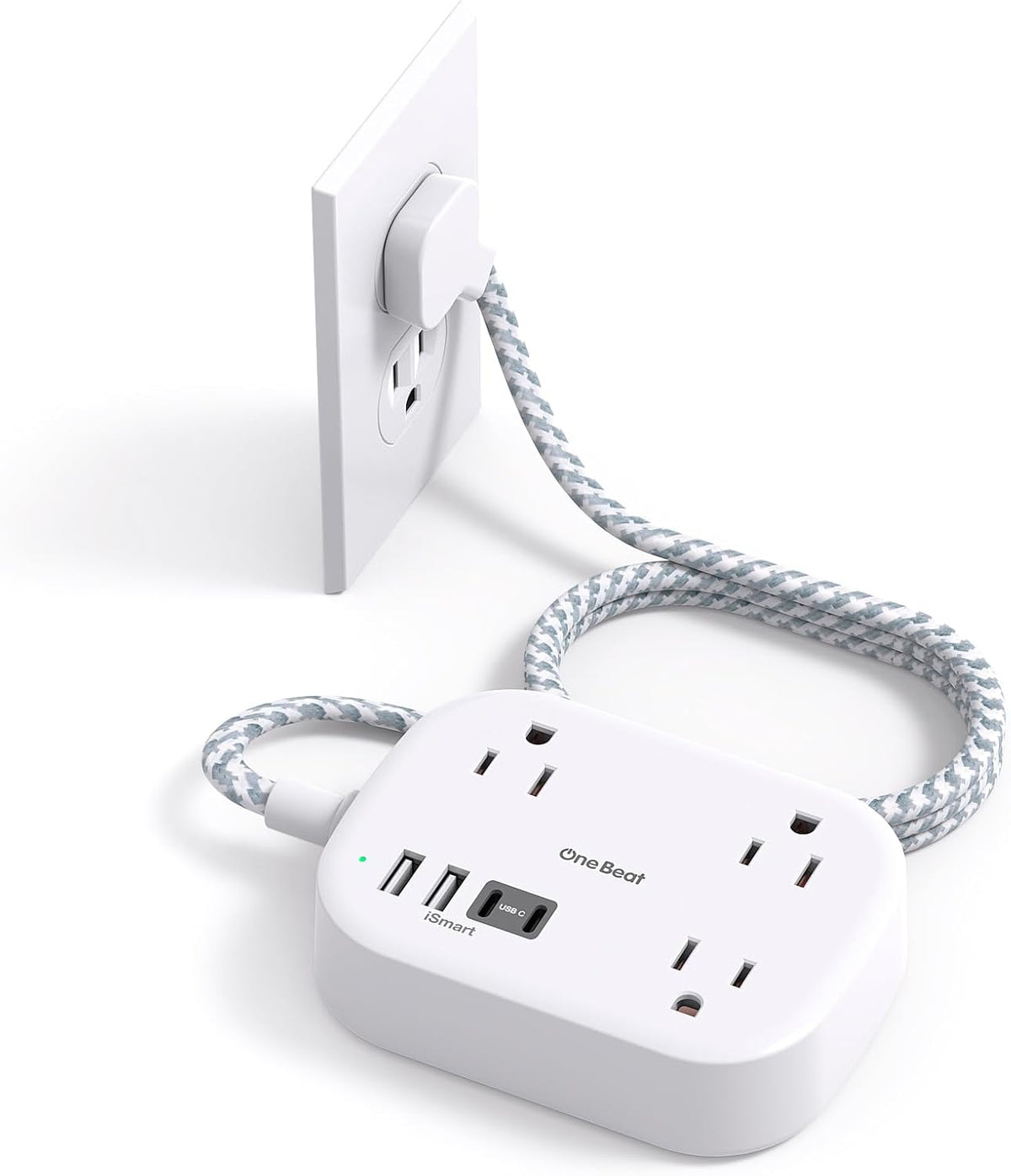 Cruise Essentials, One Beat Travel Power Strip with USB C, Flat Plug Extension Cord with 3 Outlets 4 USB Ports(2 USB C)