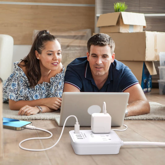 Cruise Essentials, NUOZHI 6 Ft Power Strip with 3 Outlets and 4 USB Ports(1 USB C), Non Surge Protector for Cruise Ship, Travel, Home Office (White)