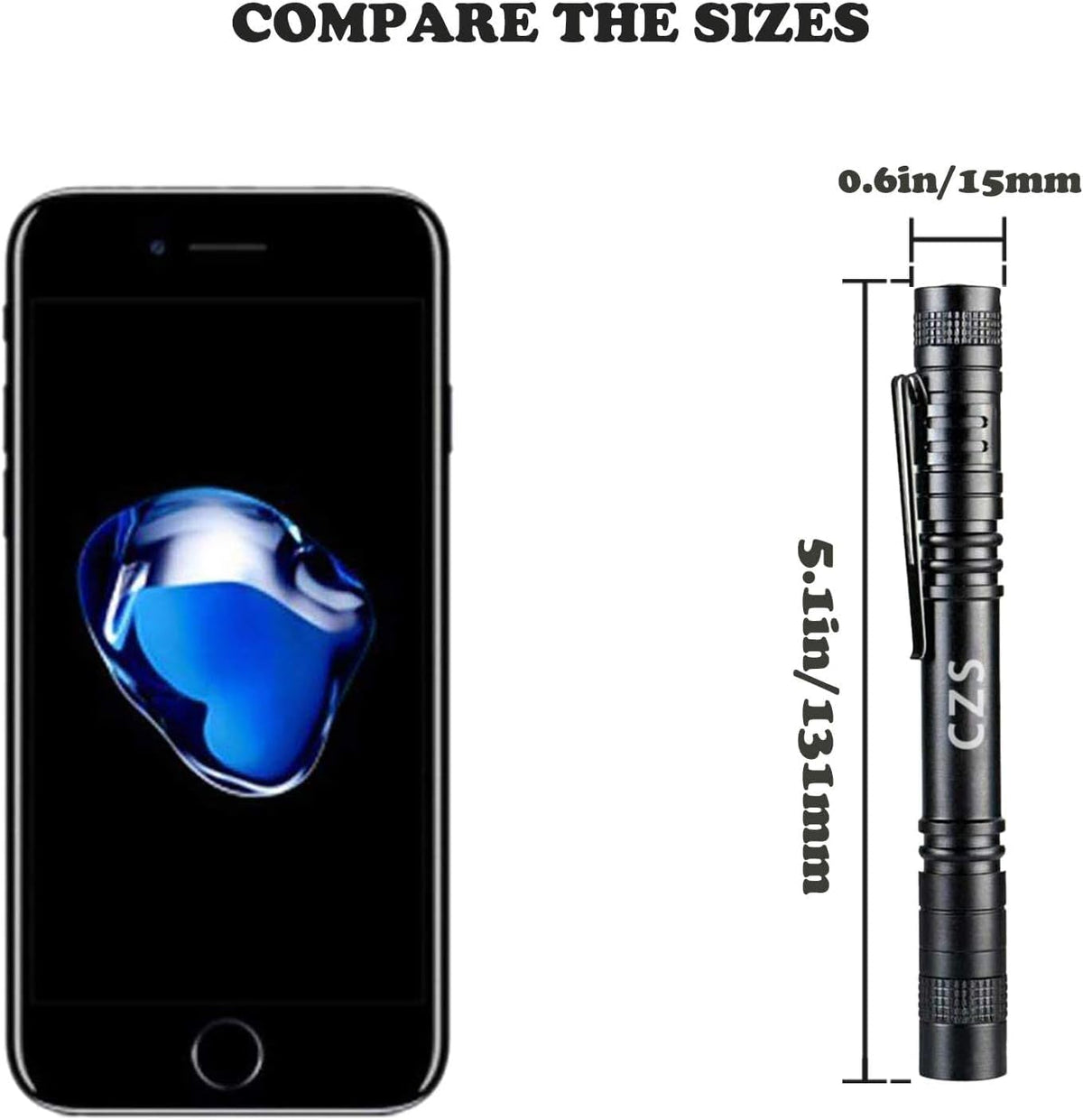 CZS Flashlight, 2 Pack Pen Light, Small Flashlights High Lumens, Battery-Powered LED Flashlight by 2AAA Battery, Waterproof Pocket Flashlights