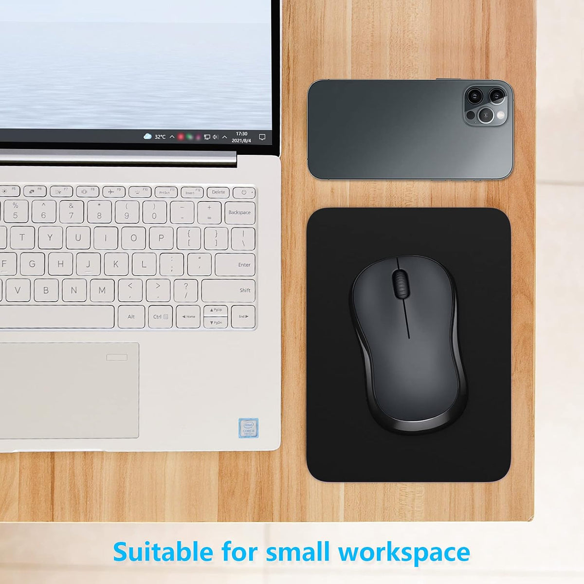 Dapesuom Small Mouse Pad, 6 x 8 Inch Thick Rubber Premium-Textured Non-Slip Portable & Washable Mini Mouse Mat (Black)
