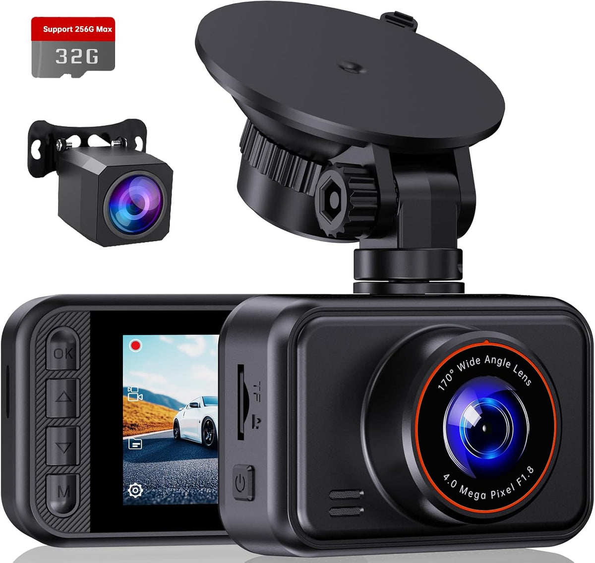 Dash Cam Front and Rear, 2.5K Dual Dash Camera for Cars, 2560P Mini Car Camera, 2 inch IPS Screen, 32GB Card Included, WDR Night Vision
