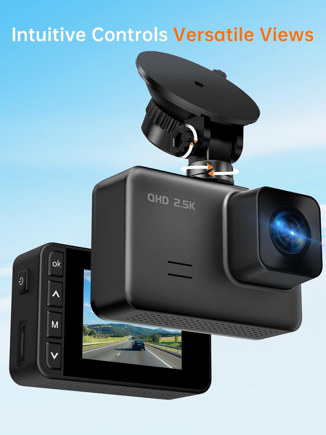 Dash Cam Front and Rear, 2.5K+1080P Dual Dash Camera for Cars, 2’’ Display Mini Car Camera, G-Sensor Dashcam, Night Vision, 24H Parking Mode