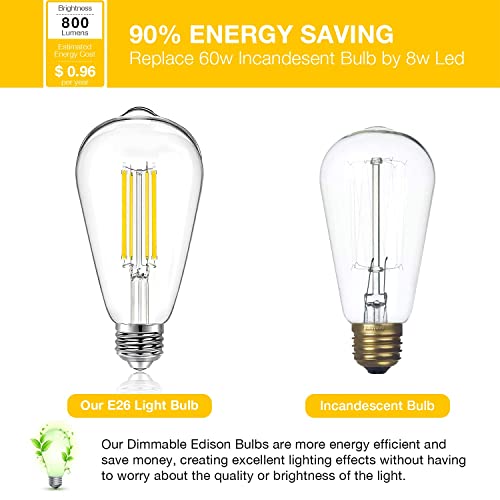 DAYBETTER 4 Pack Vintage LED Edison Bulbs, E26 Led Bulb 60W Equivalent, Dimmable Led Light Bulbs, High Brightness 800 LM Warm White 2700K