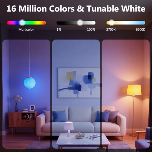 DAYBETTER Smart Light Bulbs, RGBCW Color Changing Smart Bulb Compatible with Alexa & Google Home, Preset Scene, Music Sync (6 Pack)