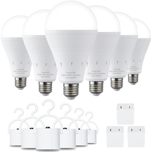 DEBAOBULB6 Pack Rechargeable Emergency Light Bulbs, Battery Powered LED Light Bulb 6000K Daylight E26 120 Volt 9W 60W Equivalent with 1200mAh