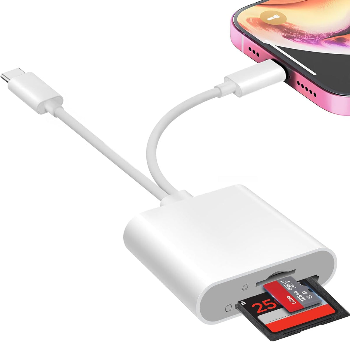 Denlane SD Card Reader for iPhone iPad, USB C & Lightning Dual Interface Memory Card Reader, Digital Camera Adapter to iPhone/MacBook/USBC Laptop