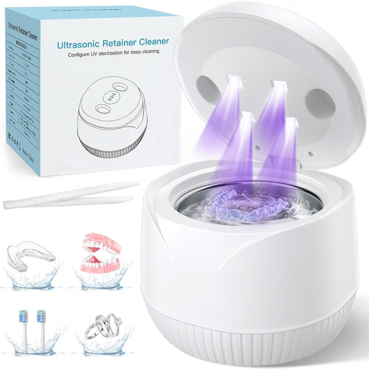 Dental Ultrasonic Retainer Cleaner Machine, 45kHz Dental Cleaning Pod with Digital Timer & 200ML, Deep Cleaning for Dentures, Mouth Guards, Aligners