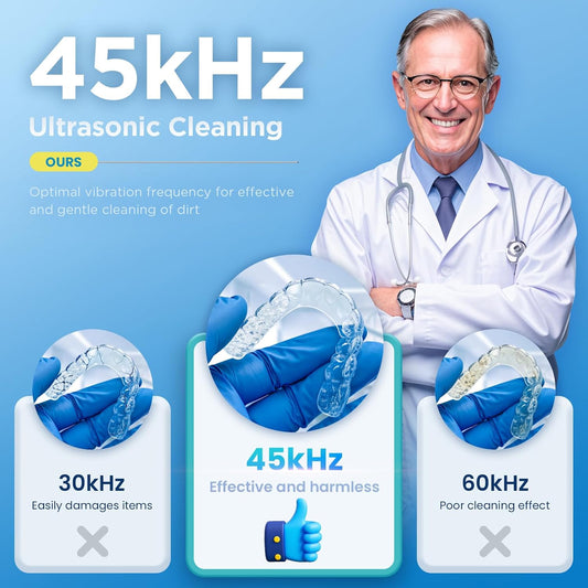 Dental Ultrasonic Retainer Cleaner Machine, 45kHz Dental Cleaning Pod with Digital Timer & 200ML, Deep Cleaning for Dentures, Mouth Guards, Aligners