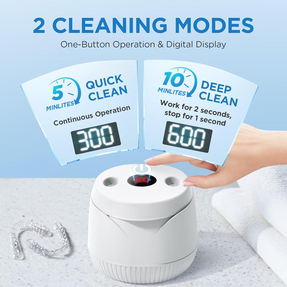 Dental Ultrasonic Retainer Cleaner Machine, 45kHz Dental Cleaning Pod with Digital Timer & 200ML, Deep Cleaning for Dentures, Mouth Guards, Aligners