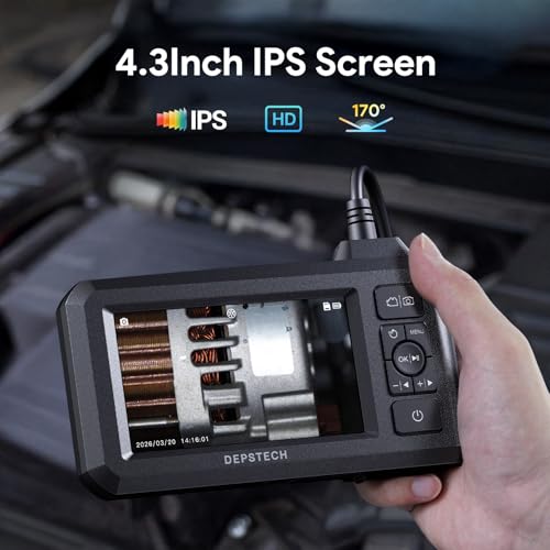 DEPSTECH Dual Lens Industrial Endoscope, 1080P Digital Borescope Inspection Camera, 7.9mm IP67 Waterproof Sewer Camera with 4.3" LCD Screen