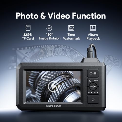 DEPSTECH Dual Lens Industrial Endoscope, 1080P Digital Borescope Inspection Camera, 7.9mm IP67 Waterproof Sewer Camera with 4.3" LCD Screen