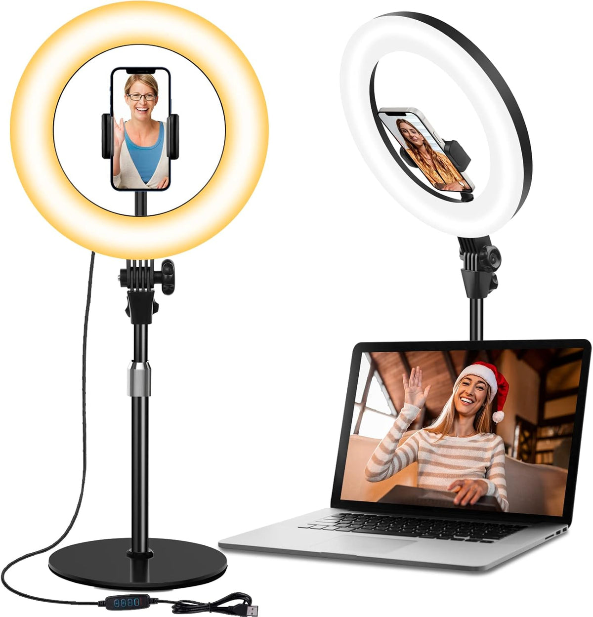 Desk Ring Light with Stand - 10.5'' Desktop Ring Light with Phone Holder for Video Recording, Circle Light for Computer Zoom Meeting Video Conference