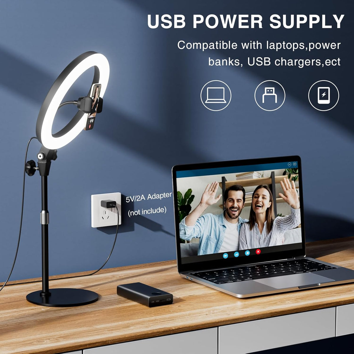Desk Ring Light with Stand - 10.5'' Desktop Ring Light with Phone Holder for Video Recording, Circle Light for Computer Zoom Meeting Video Conference
