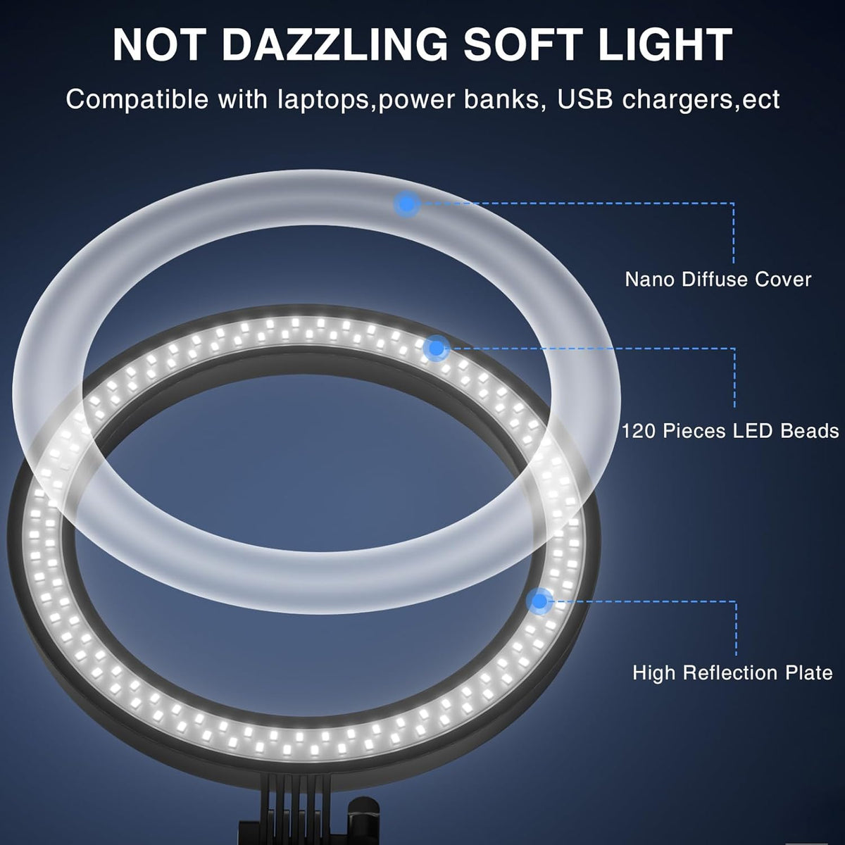 Desk Ring Light with Stand - 10.5'' Desktop Ring Light with Phone Holder for Video Recording, Circle Light for Computer Zoom Meeting Video Conference