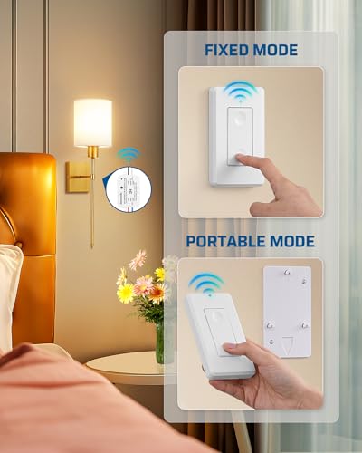 DEWENWILS Wireless Remote Light Switch, Expandable Wireless Wall Switch Kit, No Wiring, No WiFi, 100 Ft RF Range, Programmable