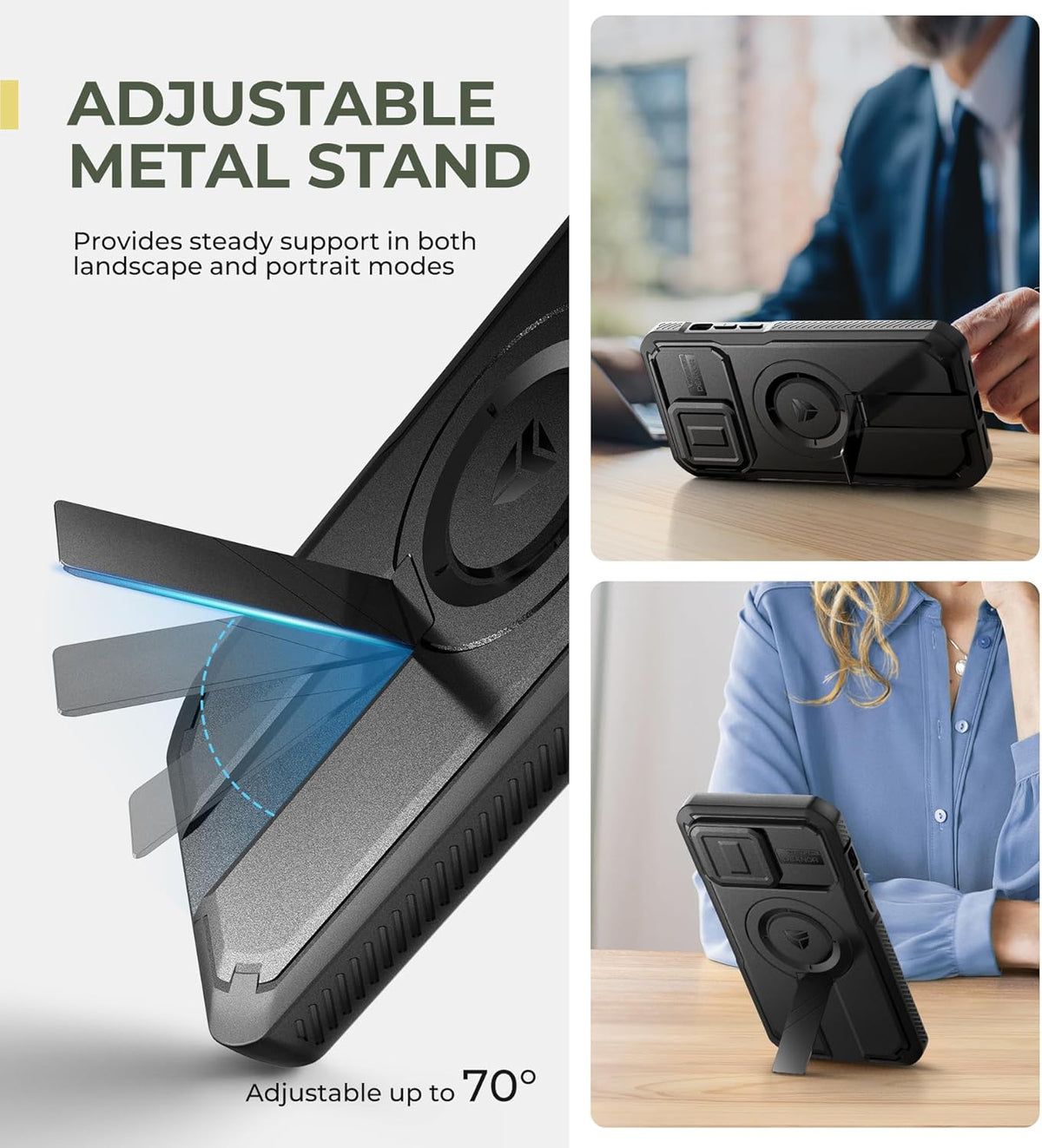 Dexnor for iPhone 14 Pro Max Case with Slide Camera Cover & Adjustable Kickstand & Built-in Screen Protector (Black)