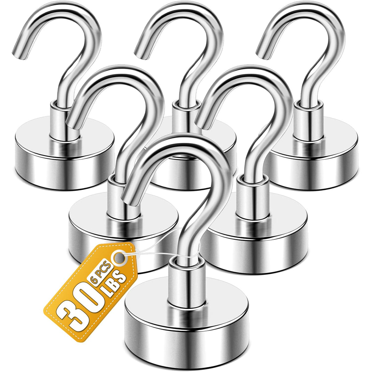 DIYMAG Magnetic Garage Hooks 6 Pack 30lbs Cruise Cabin Ship Essentials N52 Hook Heavy Duty Strong Magnets Fridge