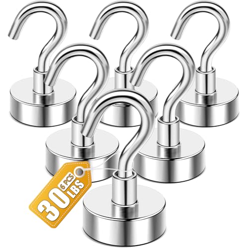 DIYMAG Magnetic Garage Hooks 6 Pack 30lbs Cruise Cabin Ship Essentials N52 Hook Heavy Duty Strong Magnets Fridge