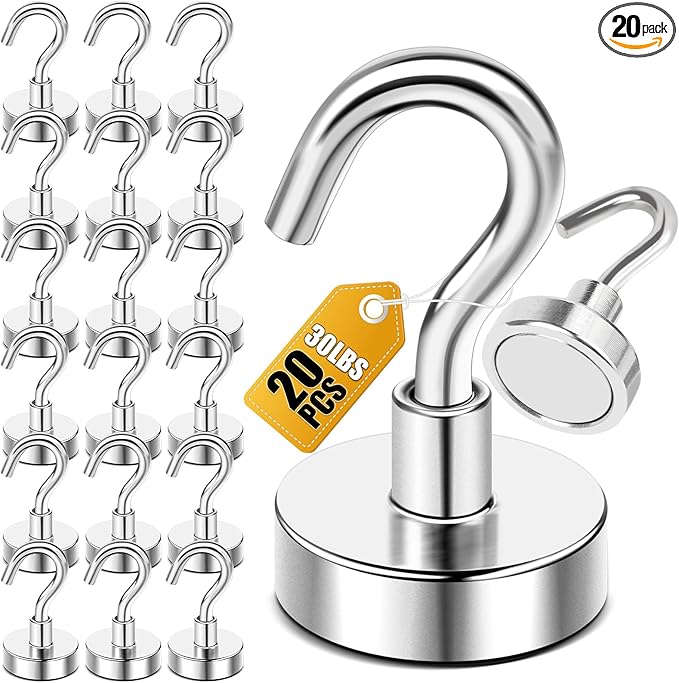 DIYMAG Magnetic Hooks, 30lbs+ Magnet Hook Cruise Cabin Ship Essentials Heavy Duty Strong Magnets Refrigerator Fridge Hanging (Silver)