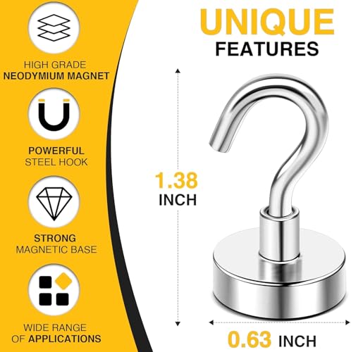 DIYMAG Magnetic Hooks, 30lbs+ Magnet Hook Cruise Cabin Ship Essentials Heavy Duty Strong Magnets Refrigerator Fridge Hanging (Silver)