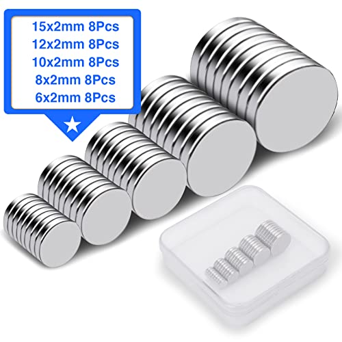 DIYMAG Small Rare Earth Magnets, 40 Pack, 5 Sizes - Neodymium Magnets for Refrigerator, DIY, Crafts, Kitchen & Office