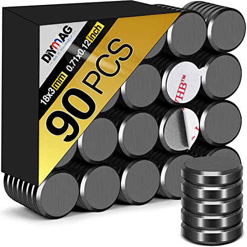 DIYMAG Strong Magnets with Adhesive Backing 90Pcs 0.7x0.12 Ceramic Round Magnetic Dots for Crafts Small Button Refrigerator Magnet Dot Heavy Duty