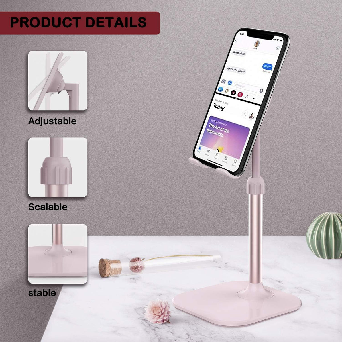 Doboli Cell Phone Stand, Valentine's Day Gifts for Teens Girls Boys Adults Women Men Mom Wife, Phone Stand for Desk, Phone Holder Stand (Pink)