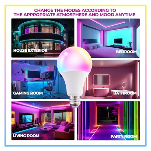 Droiee Dimmable E26 Warm LED Light Bulb, 6W RGBW Color 500LM with 16 Color Changing Modes for Christmas, Party etc with Remote Control 2 Pack