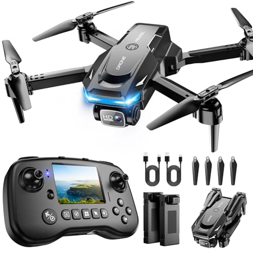 Drone with Camera - Drone with Screen on Controller for Beginners, Foldable Remote Control Quadcopter with Gesture Control, 3D Flip, One Key Start