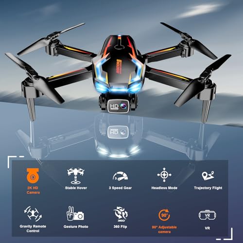Drone with Camera for Adults, 2K HD FPV Drones with Upgrade Altitude Hold, One-Key Take Off/Landing, Speed Adjustment, Headless Mode, 2 Batteries