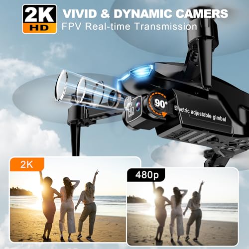 Drone with Camera for Adults, 2K HD FPV Drones with Upgrade Altitude Hold, One-Key Take Off/Landing, Speed Adjustment, Headless Mode, 2 Batteries