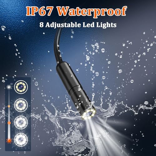 Dual-Lens Endoscope with Light, Endoscope Camera with Light with 4.3" IPS Screen, 1920P HD with 8 LED Lights, 16.4ft Semi-Rigid Cable