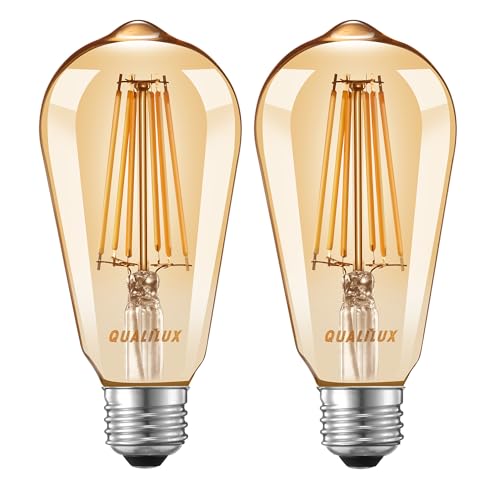 Dusk to Dawn Edison Light Bulbs ST19, Vintage Amber Glass, 2300K Amber Warm, 6.5W=60W, Non-Dimmable Auto
