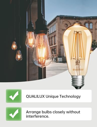 Dusk to Dawn Edison Light Bulbs ST19, Vintage Amber Glass, 2300K Amber Warm, 6.5W=60W, Non-Dimmable Auto