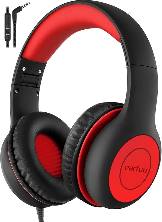 EarFun K1 Kids Headphones Wired with Microphone, 85/94dB Volume Limit Headphones for Kids, Portable Wired Headphone with Shareport